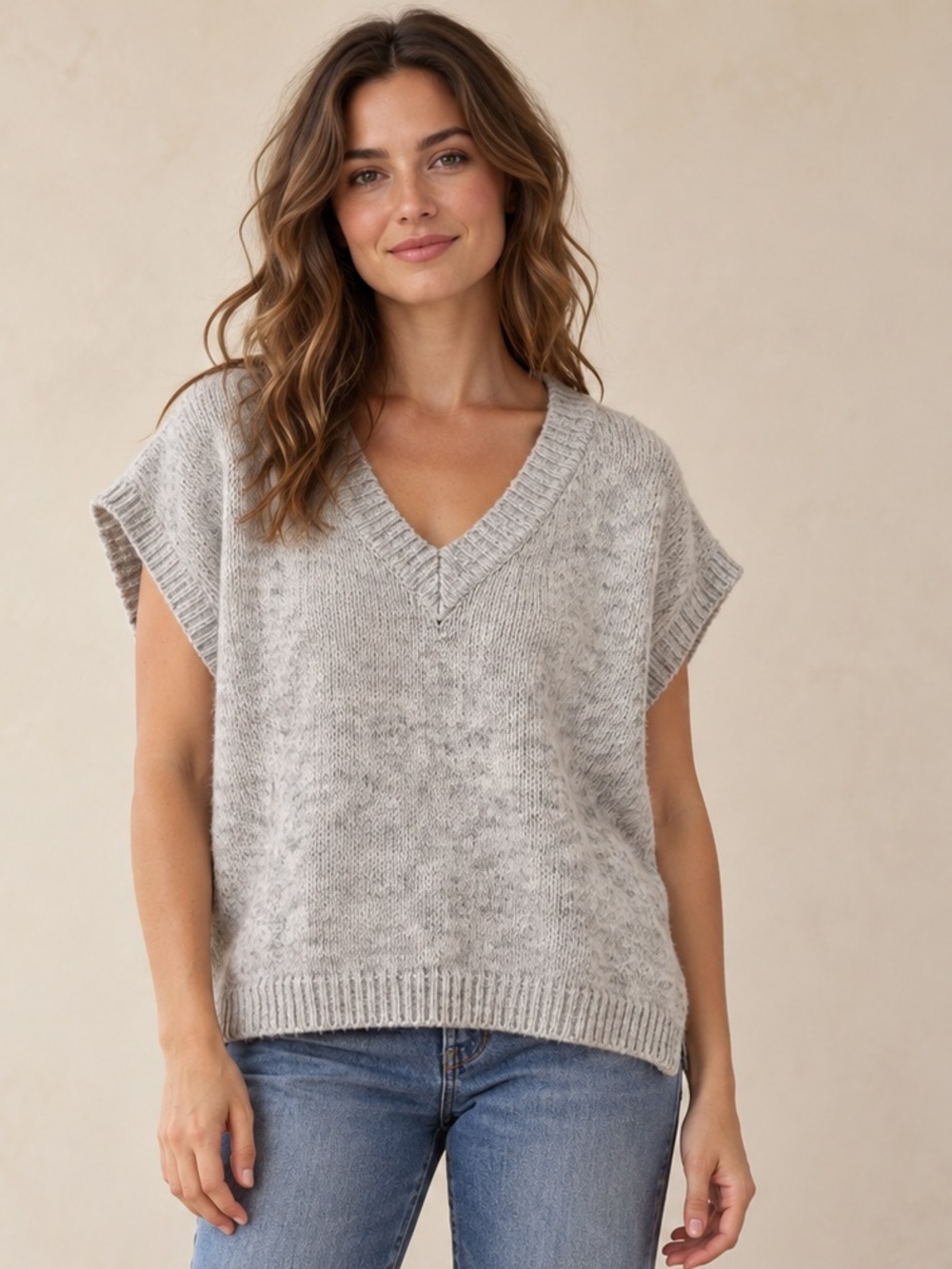 Cottagecore Academia Grey Wool Blend V-Neck Sweater Vest LG